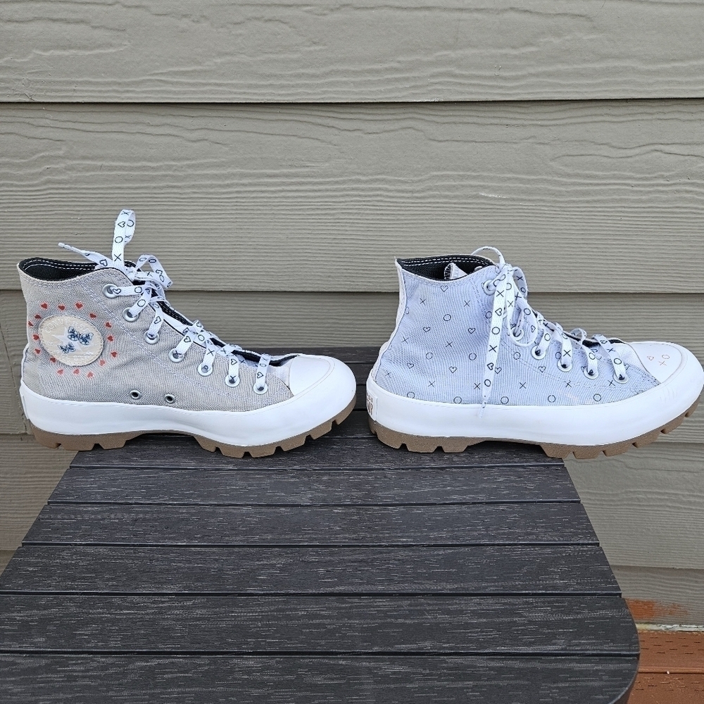 Converse All Star Lift Platform Run Star Shoes Gray Blue Hearts Women's Size 8 - Picture 8 of 15